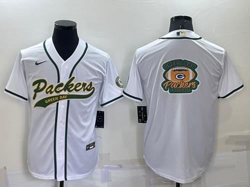 Men's Green Bay Packers White Team Big Logo With Patch Cool Base Stitched Baseball Jersey - Click Image to Close